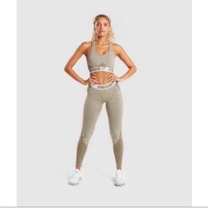 GymShark Flex Heather Olive Green Logo Waistband Contour Tights-Small